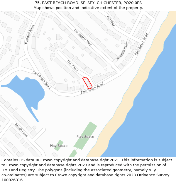 75, EAST BEACH ROAD, SELSEY, CHICHESTER, PO20 0ES: Location map and indicative extent of plot