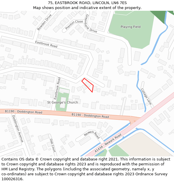 75, EASTBROOK ROAD, LINCOLN, LN6 7ES: Location map and indicative extent of plot