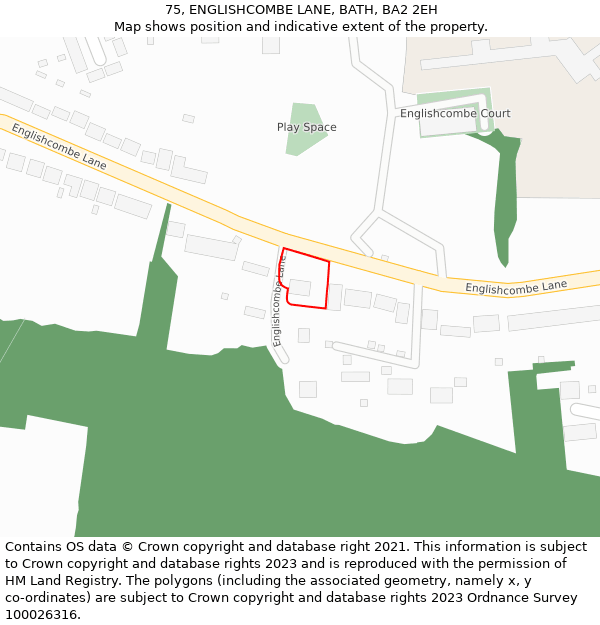 75, ENGLISHCOMBE LANE, BATH, BA2 2EH: Location map and indicative extent of plot