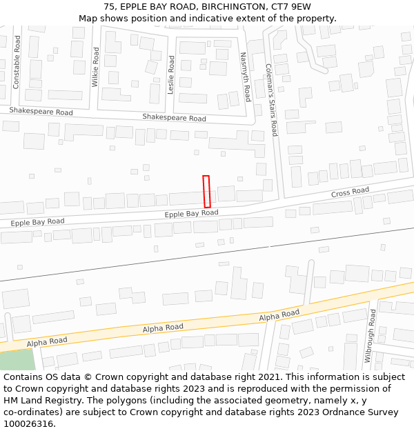 75, EPPLE BAY ROAD, BIRCHINGTON, CT7 9EW: Location map and indicative extent of plot