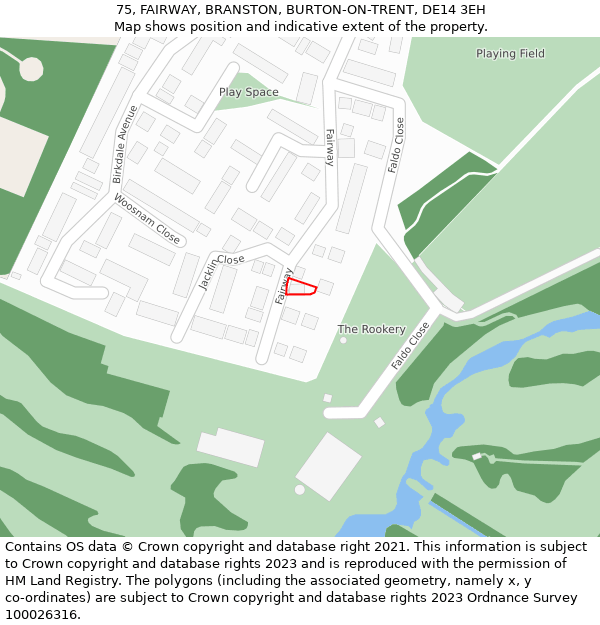 75, FAIRWAY, BRANSTON, BURTON-ON-TRENT, DE14 3EH: Location map and indicative extent of plot