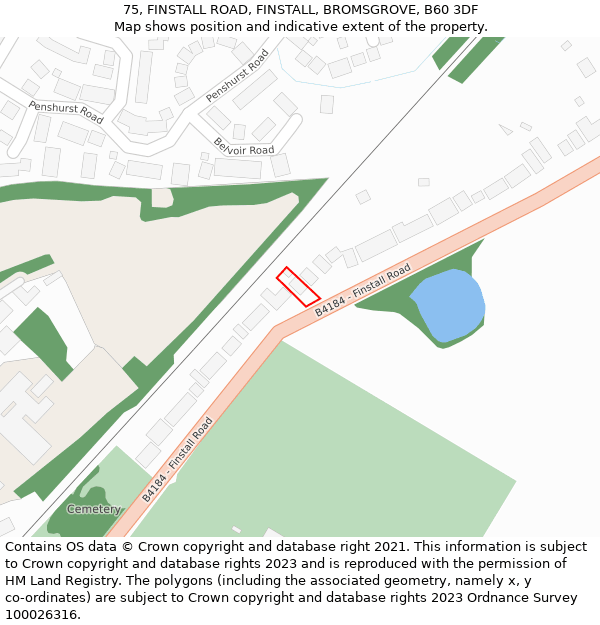 75, FINSTALL ROAD, FINSTALL, BROMSGROVE, B60 3DF: Location map and indicative extent of plot