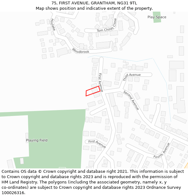 75, FIRST AVENUE, GRANTHAM, NG31 9TL: Location map and indicative extent of plot