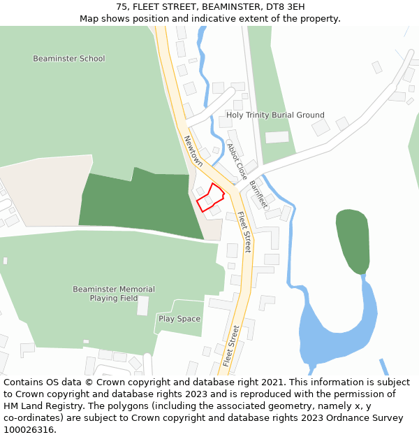 75, FLEET STREET, BEAMINSTER, DT8 3EH: Location map and indicative extent of plot