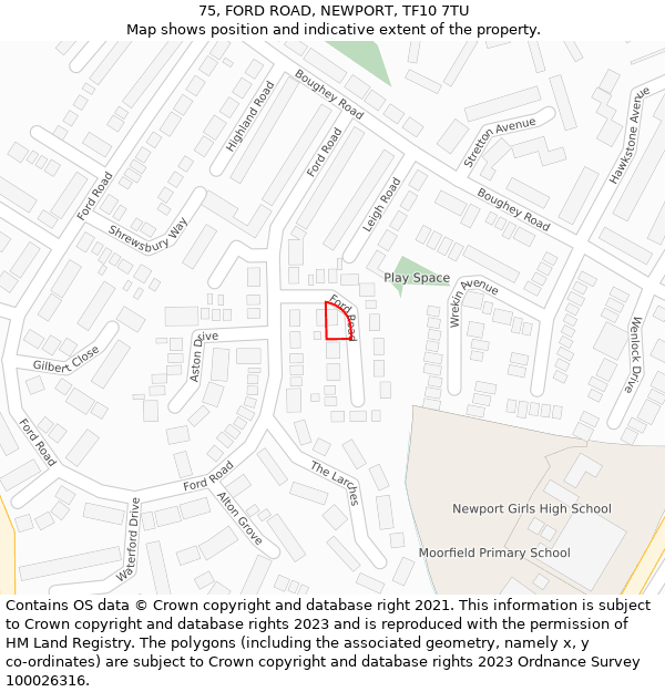 75, FORD ROAD, NEWPORT, TF10 7TU: Location map and indicative extent of plot