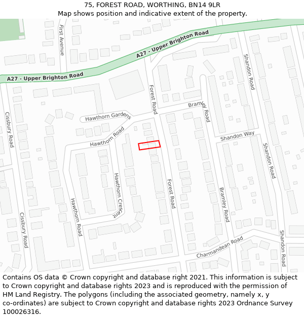 75, FOREST ROAD, WORTHING, BN14 9LR: Location map and indicative extent of plot