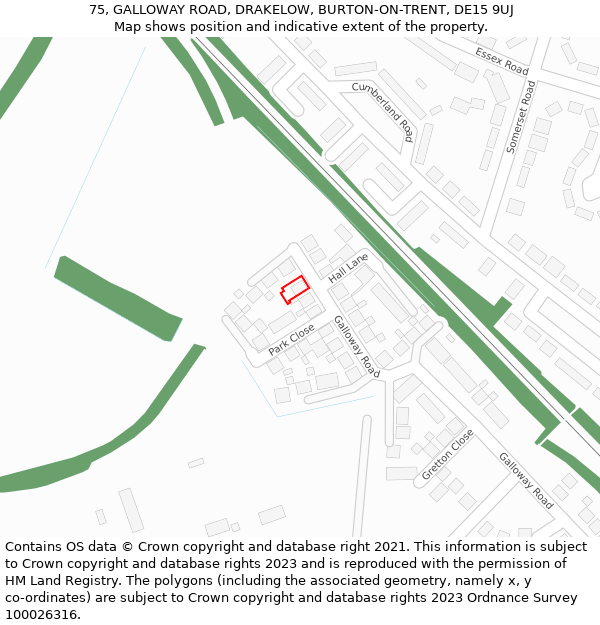 75, GALLOWAY ROAD, DRAKELOW, BURTON-ON-TRENT, DE15 9UJ: Location map and indicative extent of plot