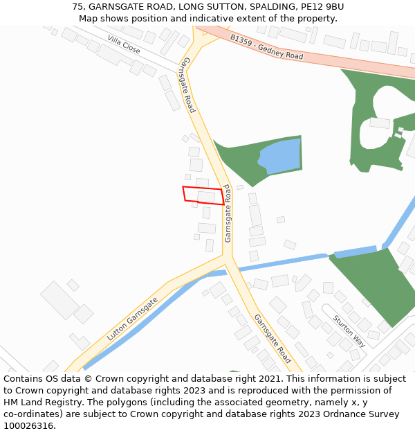 75, GARNSGATE ROAD, LONG SUTTON, SPALDING, PE12 9BU: Location map and indicative extent of plot