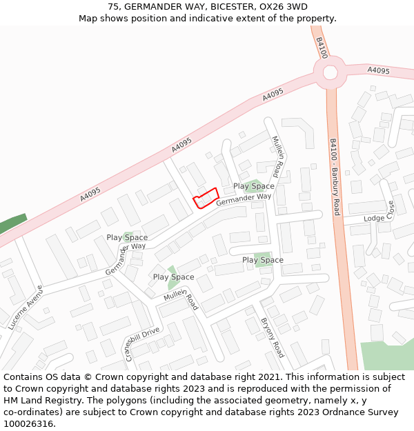 75, GERMANDER WAY, BICESTER, OX26 3WD: Location map and indicative extent of plot