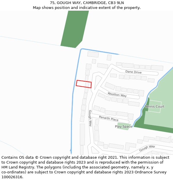 75, GOUGH WAY, CAMBRIDGE, CB3 9LN: Location map and indicative extent of plot