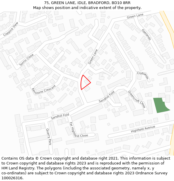 75, GREEN LANE, IDLE, BRADFORD, BD10 8RR: Location map and indicative extent of plot