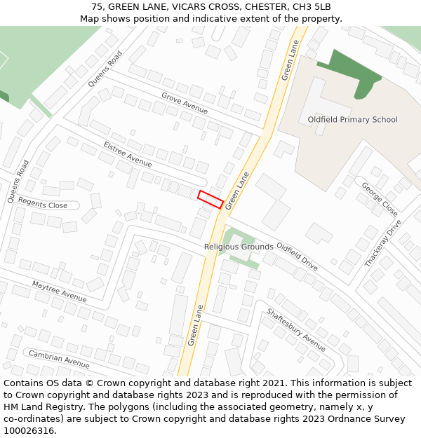 75, GREEN LANE, VICARS CROSS, CHESTER, CH3 5LB: Location map and indicative extent of plot