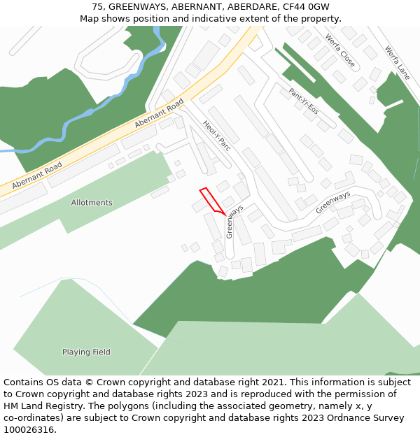 75, GREENWAYS, ABERNANT, ABERDARE, CF44 0GW: Location map and indicative extent of plot