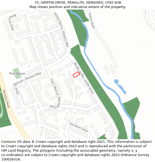 75, GRIFFIN DRIVE, PENALLTA, HENGOED, CF82 6AB: Location map and indicative extent of plot