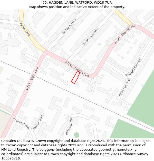 75, HAGDEN LANE, WATFORD, WD18 7UA: Location map and indicative extent of plot