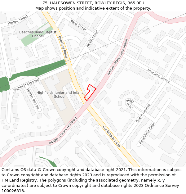 75, HALESOWEN STREET, ROWLEY REGIS, B65 0EU: Location map and indicative extent of plot