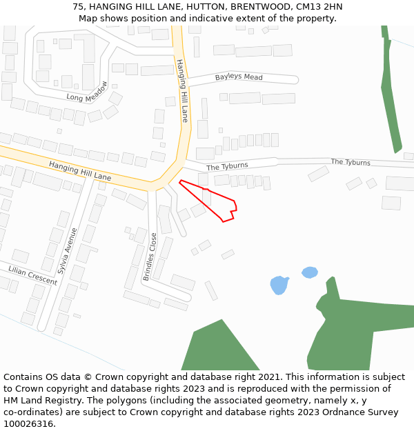 75, HANGING HILL LANE, HUTTON, BRENTWOOD, CM13 2HN: Location map and indicative extent of plot