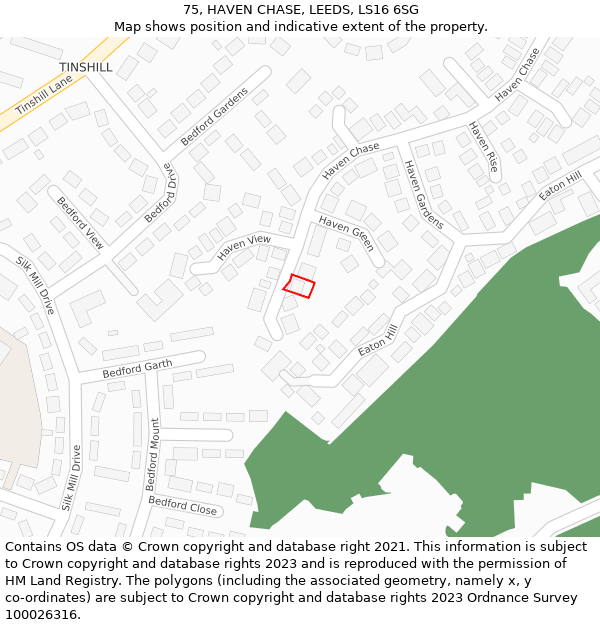 75, HAVEN CHASE, LEEDS, LS16 6SG: Location map and indicative extent of plot
