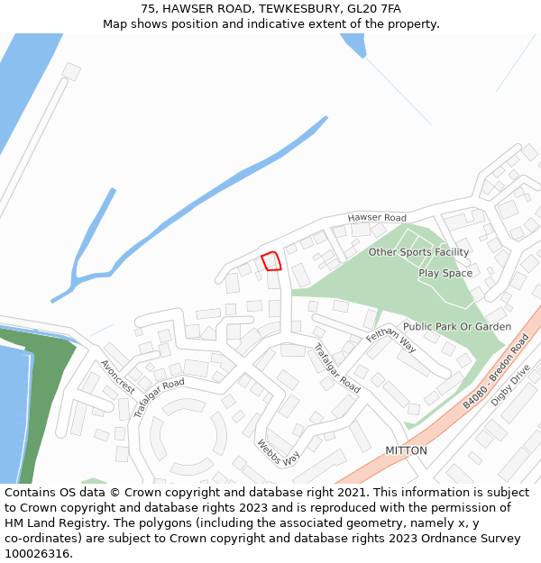 75, HAWSER ROAD, TEWKESBURY, GL20 7FA: Location map and indicative extent of plot