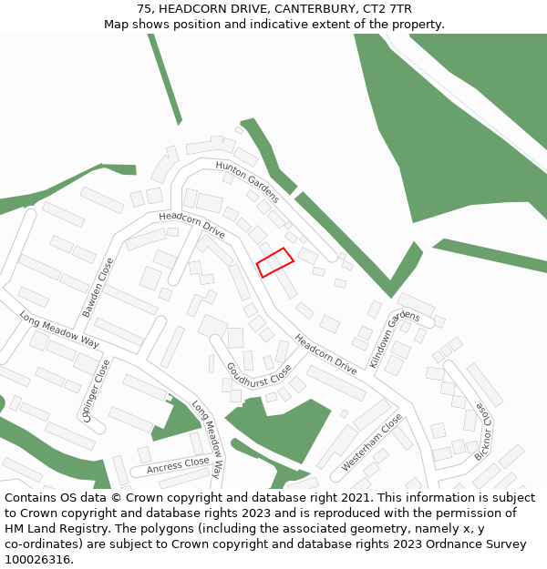 75, HEADCORN DRIVE, CANTERBURY, CT2 7TR: Location map and indicative extent of plot