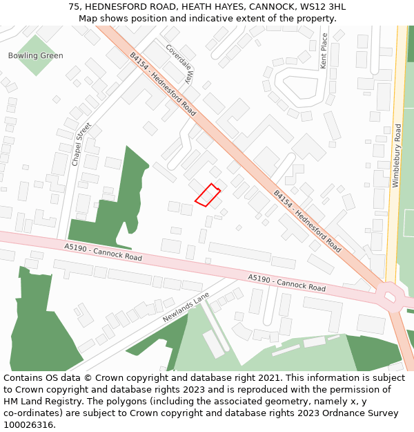 75, HEDNESFORD ROAD, HEATH HAYES, CANNOCK, WS12 3HL: Location map and indicative extent of plot