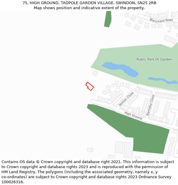 75, HIGH GROUND, TADPOLE GARDEN VILLAGE, SWINDON, SN25 2RB: Location map and indicative extent of plot