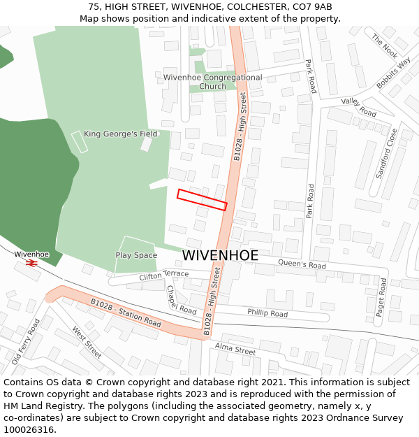 75, HIGH STREET, WIVENHOE, COLCHESTER, CO7 9AB: Location map and indicative extent of plot