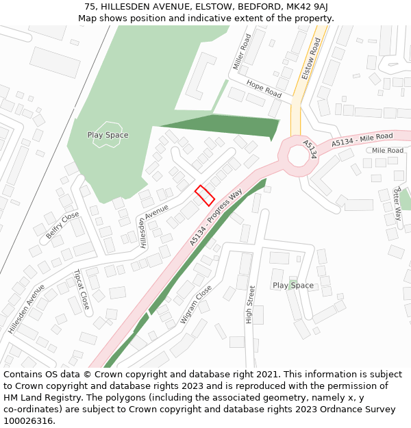 75, HILLESDEN AVENUE, ELSTOW, BEDFORD, MK42 9AJ: Location map and indicative extent of plot