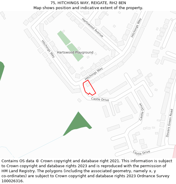 75, HITCHINGS WAY, REIGATE, RH2 8EN: Location map and indicative extent of plot