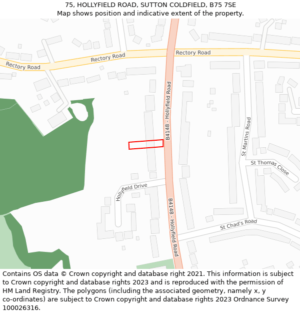 75, HOLLYFIELD ROAD, SUTTON COLDFIELD, B75 7SE: Location map and indicative extent of plot