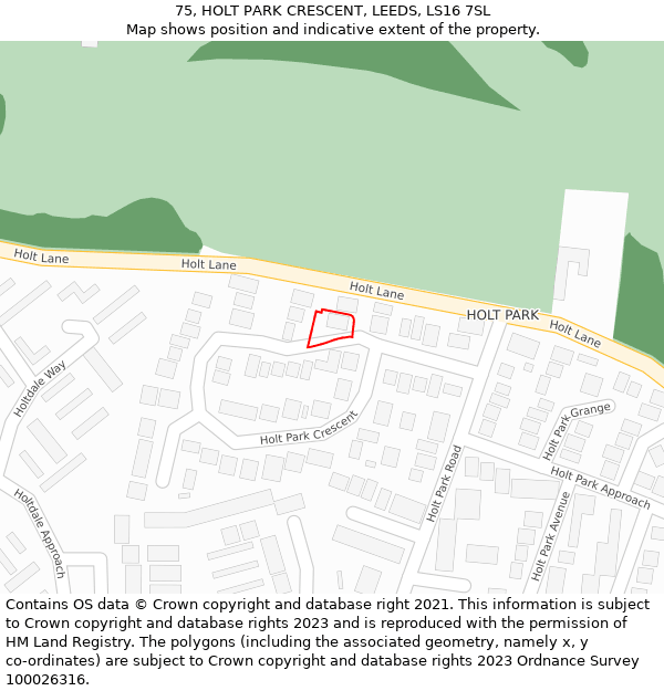 75, HOLT PARK CRESCENT, LEEDS, LS16 7SL: Location map and indicative extent of plot