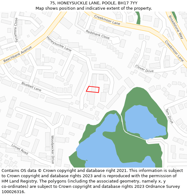75, HONEYSUCKLE LANE, POOLE, BH17 7YY: Location map and indicative extent of plot