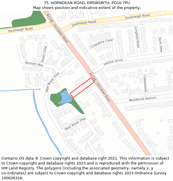 75, HORNDEAN ROAD, EMSWORTH, PO10 7PU: Location map and indicative extent of plot