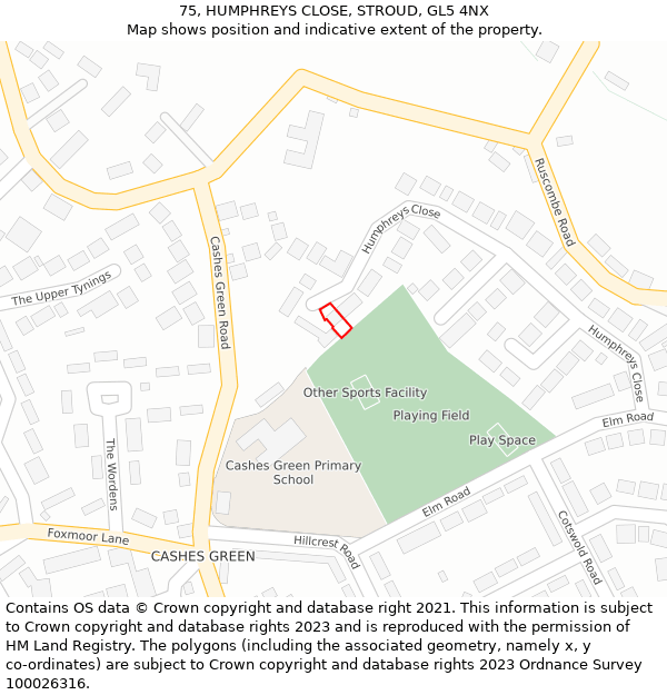 75, HUMPHREYS CLOSE, STROUD, GL5 4NX: Location map and indicative extent of plot