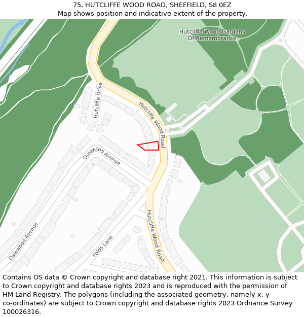 75, HUTCLIFFE WOOD ROAD, SHEFFIELD, S8 0EZ: Location map and indicative extent of plot