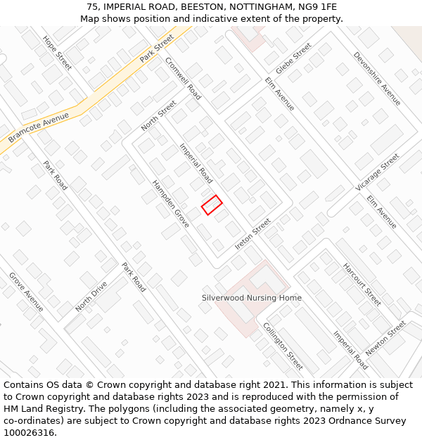 75, IMPERIAL ROAD, BEESTON, NOTTINGHAM, NG9 1FE: Location map and indicative extent of plot