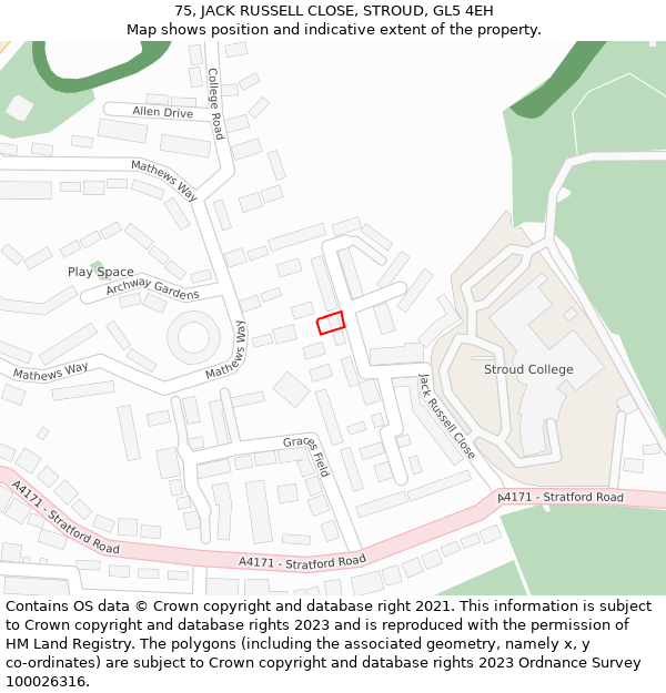 75, JACK RUSSELL CLOSE, STROUD, GL5 4EH: Location map and indicative extent of plot