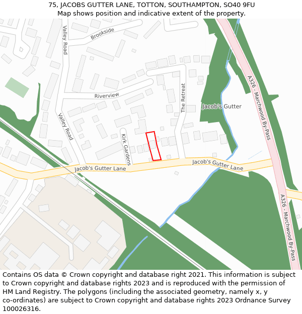 75, JACOBS GUTTER LANE, TOTTON, SOUTHAMPTON, SO40 9FU: Location map and indicative extent of plot