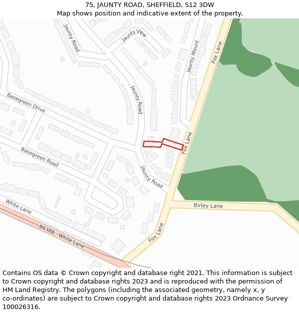 75, JAUNTY ROAD, SHEFFIELD, S12 3DW: Location map and indicative extent of plot