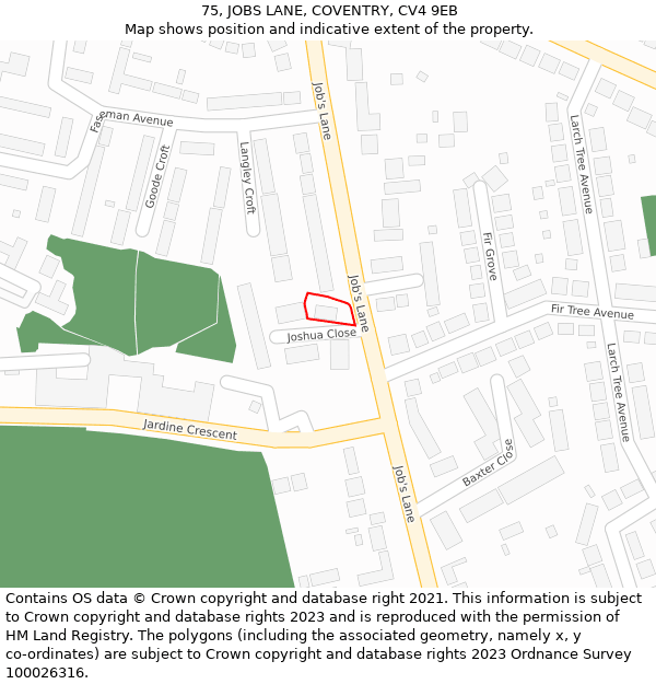75, JOBS LANE, COVENTRY, CV4 9EB: Location map and indicative extent of plot