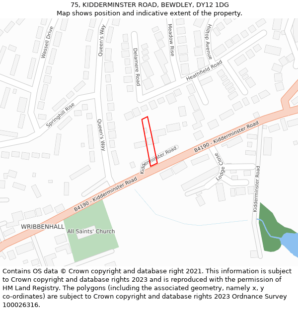 75, KIDDERMINSTER ROAD, BEWDLEY, DY12 1DG: Location map and indicative extent of plot