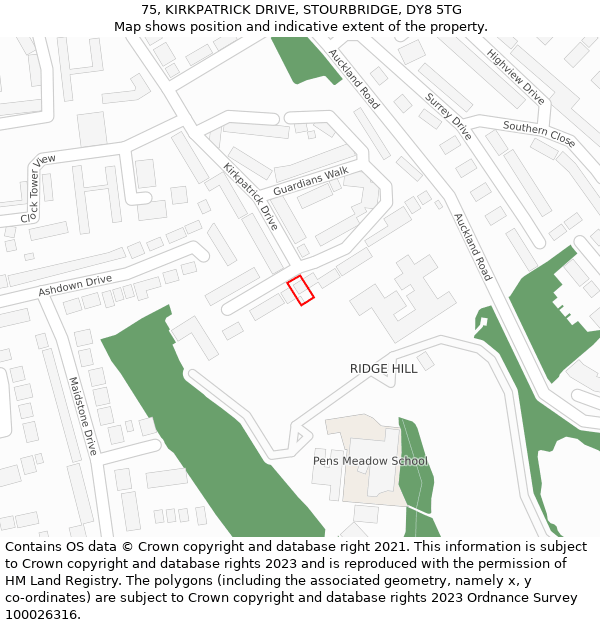75, KIRKPATRICK DRIVE, STOURBRIDGE, DY8 5TG: Location map and indicative extent of plot