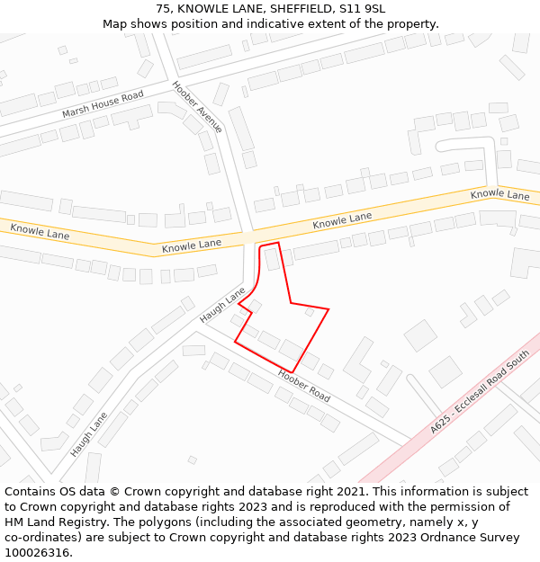 75, KNOWLE LANE, SHEFFIELD, S11 9SL: Location map and indicative extent of plot