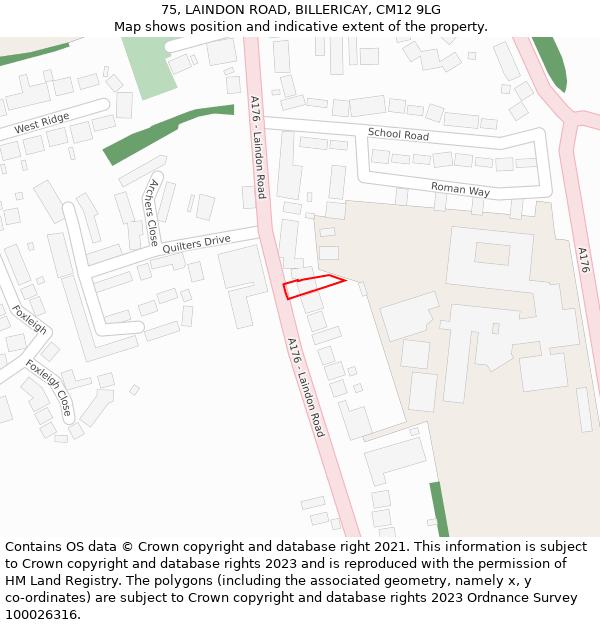 75, LAINDON ROAD, BILLERICAY, CM12 9LG: Location map and indicative extent of plot