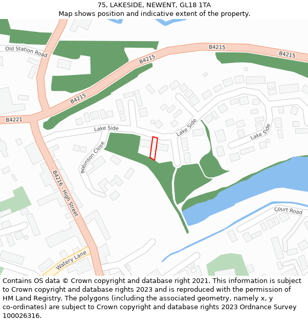 75, LAKESIDE, NEWENT, GL18 1TA: Location map and indicative extent of plot