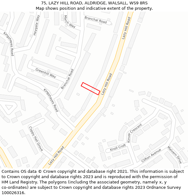 75, LAZY HILL ROAD, ALDRIDGE, WALSALL, WS9 8RS: Location map and indicative extent of plot