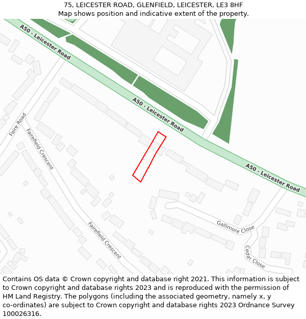 75, LEICESTER ROAD, GLENFIELD, LEICESTER, LE3 8HF: Location map and indicative extent of plot