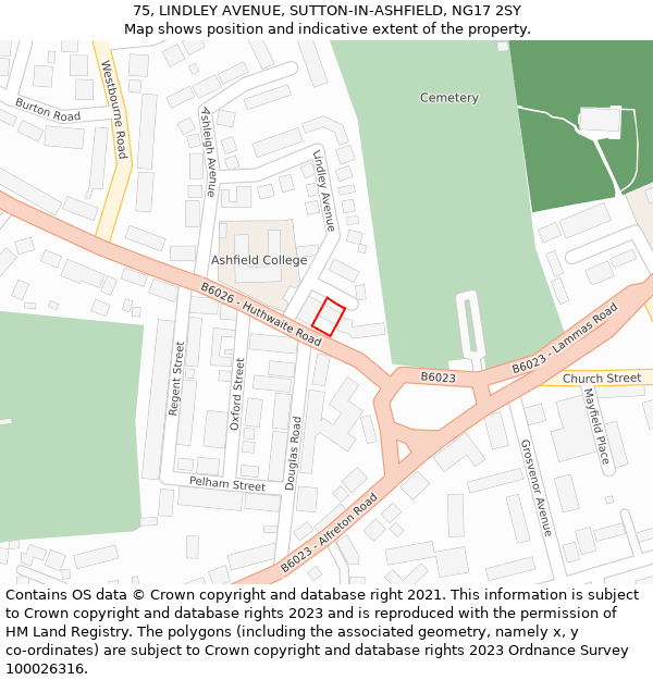 75, LINDLEY AVENUE, SUTTON-IN-ASHFIELD, NG17 2SY: Location map and indicative extent of plot