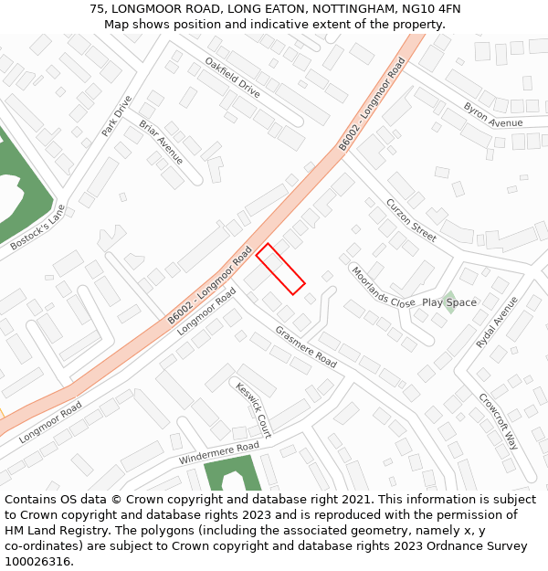 75, LONGMOOR ROAD, LONG EATON, NOTTINGHAM, NG10 4FN: Location map and indicative extent of plot