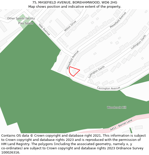 75, MASEFIELD AVENUE, BOREHAMWOOD, WD6 2HG: Location map and indicative extent of plot